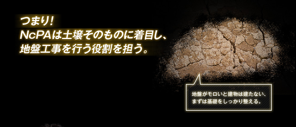 つまりNcPAは土壌そのものに着目しじ地盤工事を行う役割を担う
